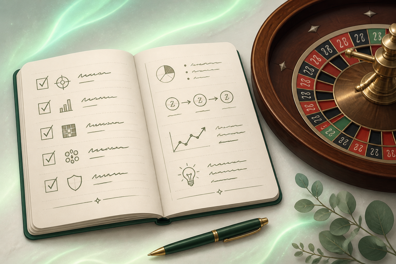 Notebook checklist beside a roulette detail